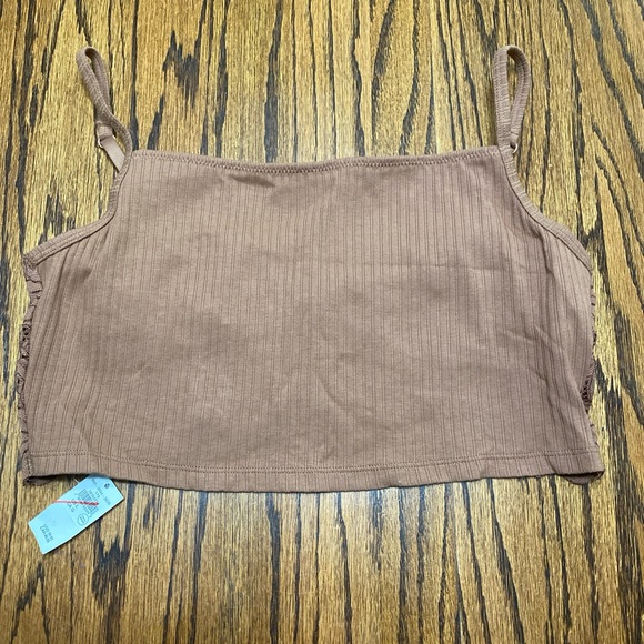 Aerie Juniors Womens Large Brown Ribbed Pull On Bralette Lace Back Shelf Bra NWT - Picture 1 of 7